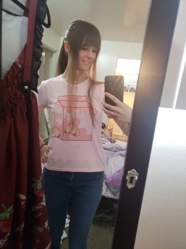 Cute Pink Peach Milk Carton Pastel Print Short Sleeve Shirt Tee T-shirt E-Girl Kawaii Korean Japanese Harajuku Retro Streetwear Aesthetic