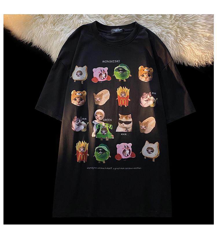 Funny Cat Meme Print Short Sleeve T-shirt