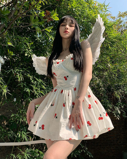 Cherry Print Spaghetti Strap Mini Dress