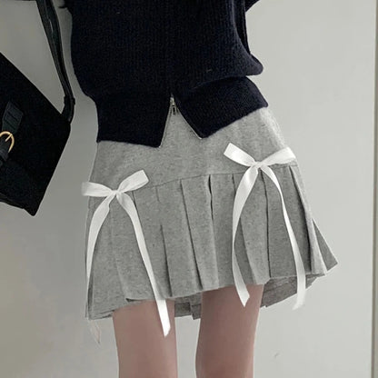 Grey Bow Double Layer Mini Skirt