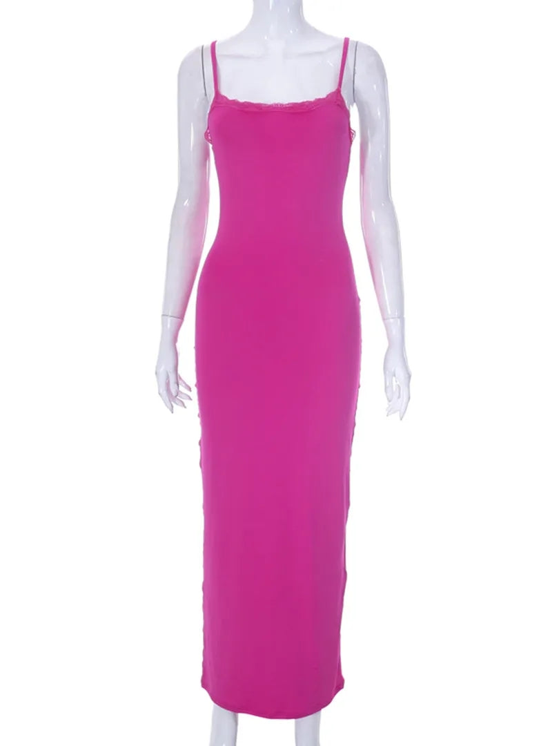 Pink Patchwork Lace Maxi Dress