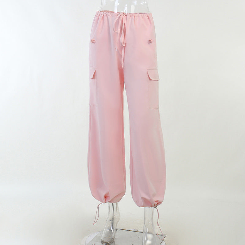 Pink Drawstring Low Waist Trousers