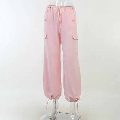 Pink Drawstring Low Waist Trousers