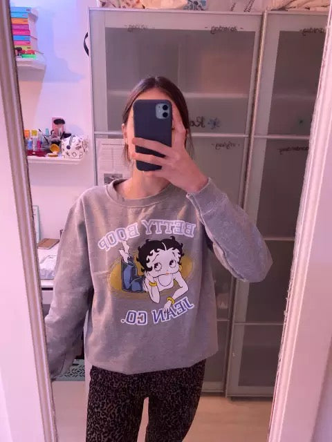 Cute 80s 90s Vintage Cartoon Girl Print Long Sleeve Shirt Hoodie Pullover Sweatshirt Sweater Casual E-Girl Kawaii Korean Japanese Harajuku Streetwear