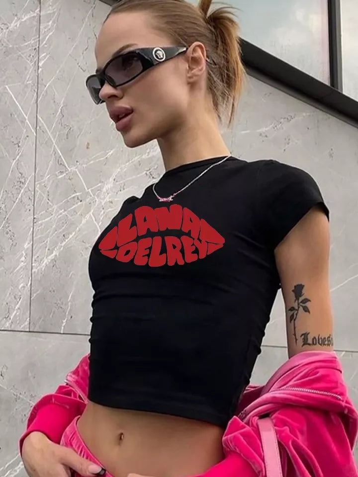Music Letter Print Baby Cropped Short Sleeve T-shirt