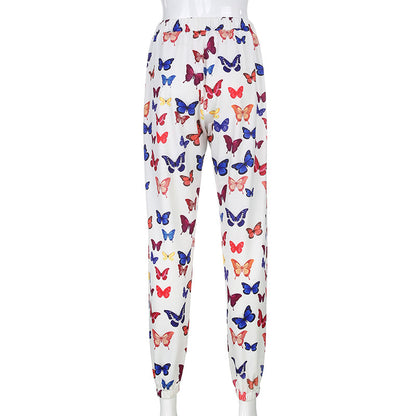Cute Butterfly Rainbow Print Loose Baggy High Waisted Trousers Joggers Pants Sweats Bottom E-Girl Kawaii Korean Japanese Harajuku Retro Streetwear