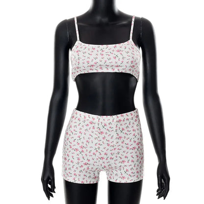 2PCS Floral Print Camisole + Shorts