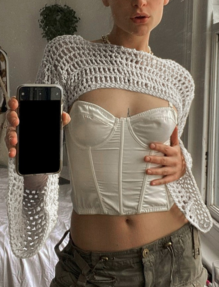 Crochet Knit Hollow Out Long Sleeve Shrug