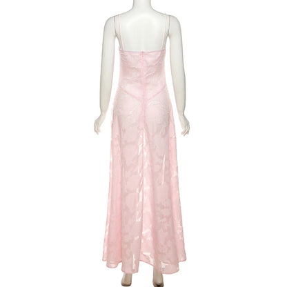 Pink Floral Patchwork Spaghetti Strap Maxi Dress