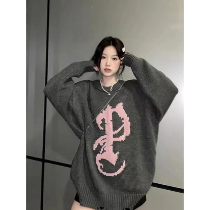 Grey Y2K Oversized Sweater
