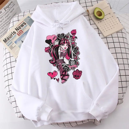 Cute Girl Monster Cartoon Print Long Sleeve Hoodie Sweater Sweatshirt Pullover Aesthetic Casual Summer E-Girl Kawaii Korean Japanese Harajuku