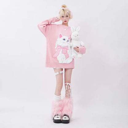 Fluffy Cat Print Sweater