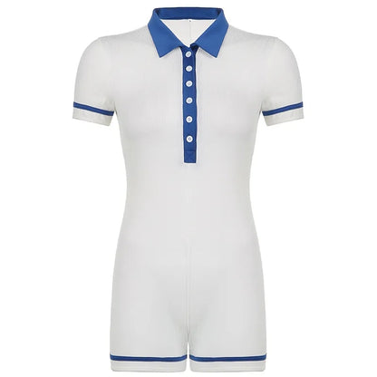 Blue & White Patchwork Playsuit