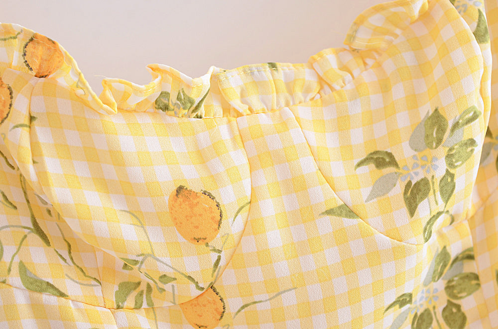 Yellow Lemon Print Mini Dress