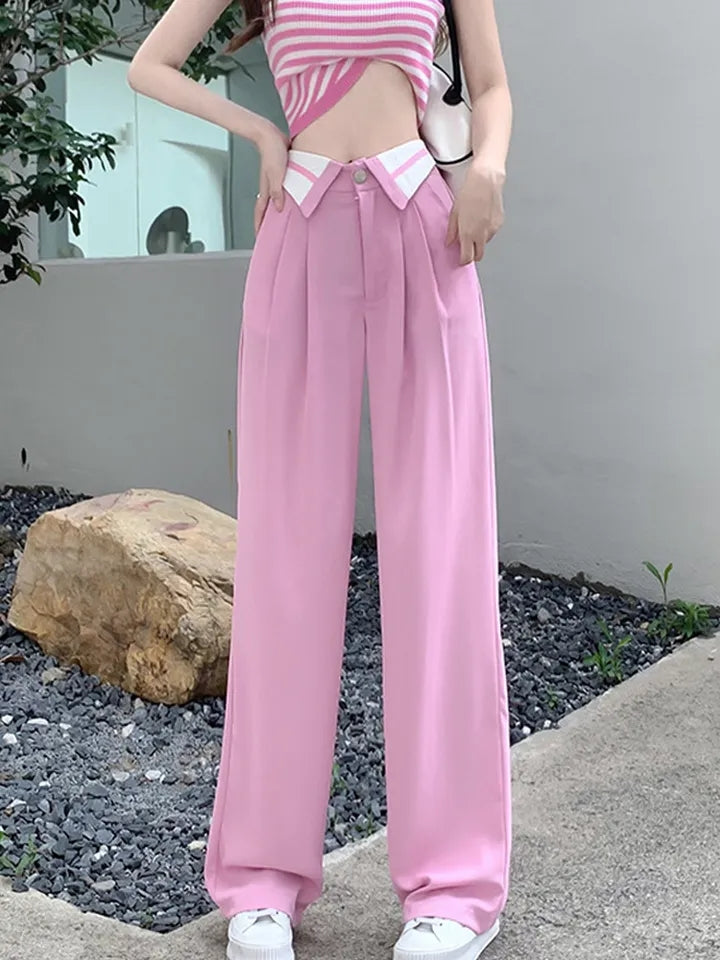 Pink Chic Loose High Waist Wide Leg Pants