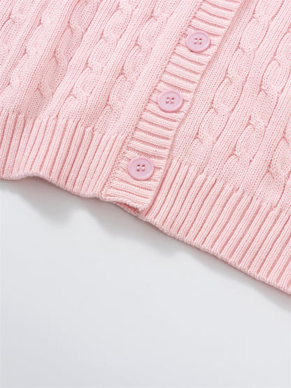 Pink Cable Knit Button Up Cardigan