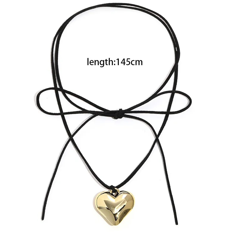 Black Velvet Big Heart Pendant Choker Necklace