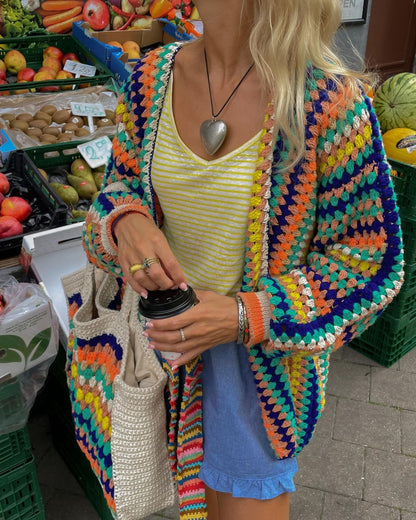 Rainbow Stripe Crochet Loose Cardigan
