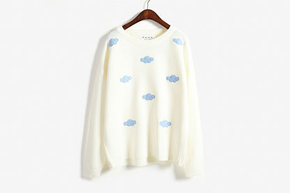 Cute Pastel Cloud Winter Autumn Loose Oversized Casual Knit Sweater Sweatshirt Pullover Jumper Shirt E-Girl Kawaii Korean Japanese Harajuku Streetwear