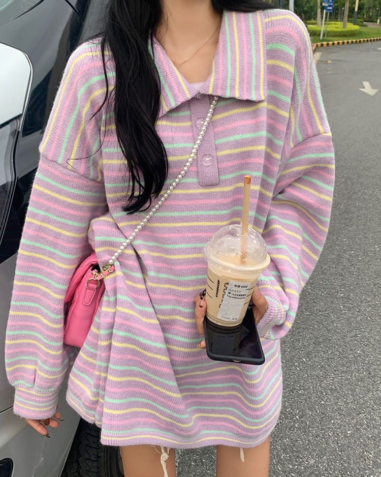 Rainbow Striped Knit Sweater