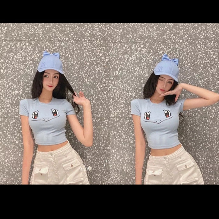 Cute Sexy Pikachu Anime Cartoon Graphic Print Crop Top Short Sleeve Shirt Aesthetic Casual E-Girl Kawaii Korean Japanese Harajuku