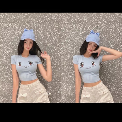 Cute Sexy Pikachu Anime Cartoon Graphic Print Crop Top Short Sleeve Shirt Aesthetic Casual E-Girl Kawaii Korean Japanese Harajuku