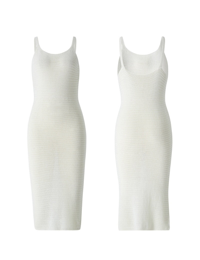 White Knit Spaghetti Strap Bodycon Mini Dress