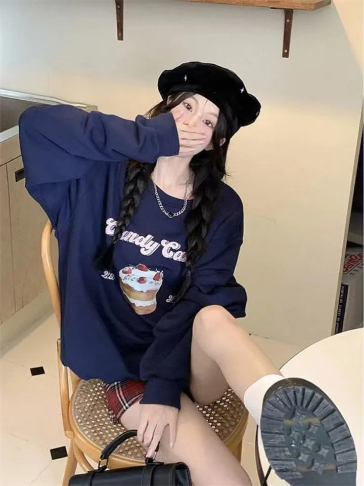 Blue Cake Graphic Print Sweatshirt