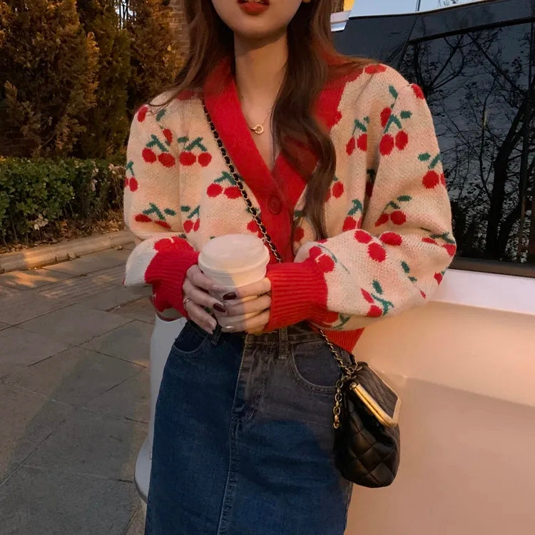Cherry Print Soft Knit Cardigan