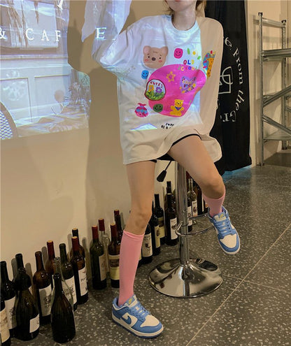 White Retro Cartoon Print Sweater