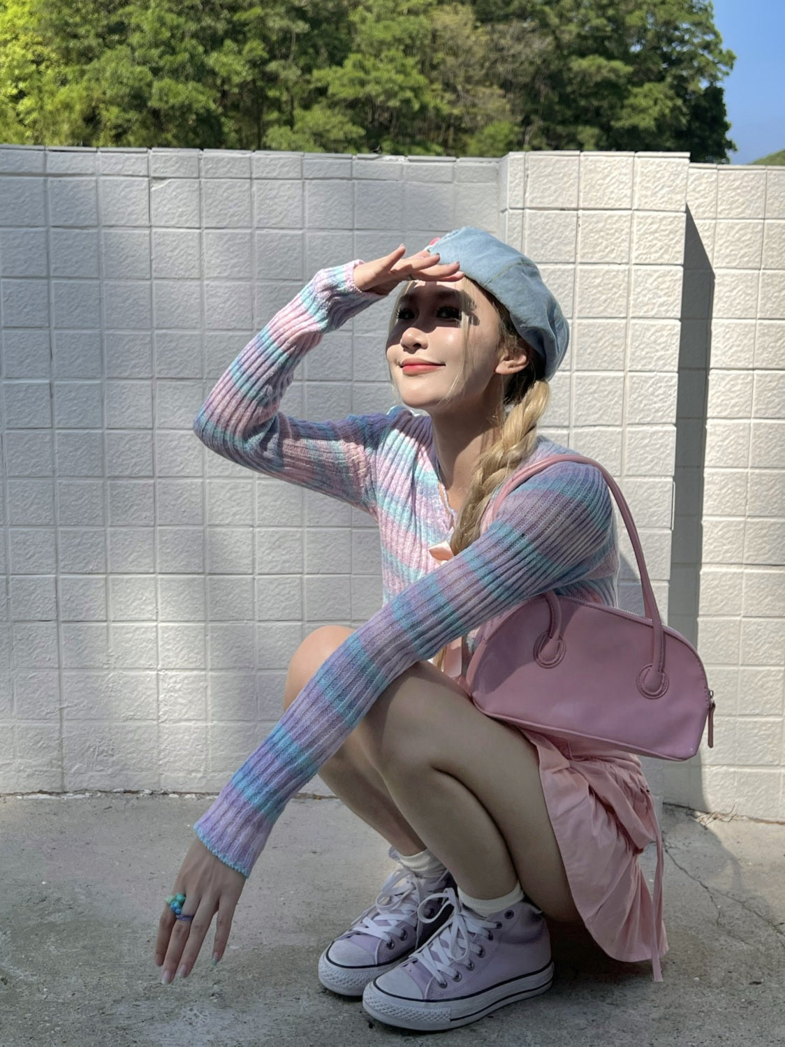 Rainbow Striped V Neck Cropped Cardigan