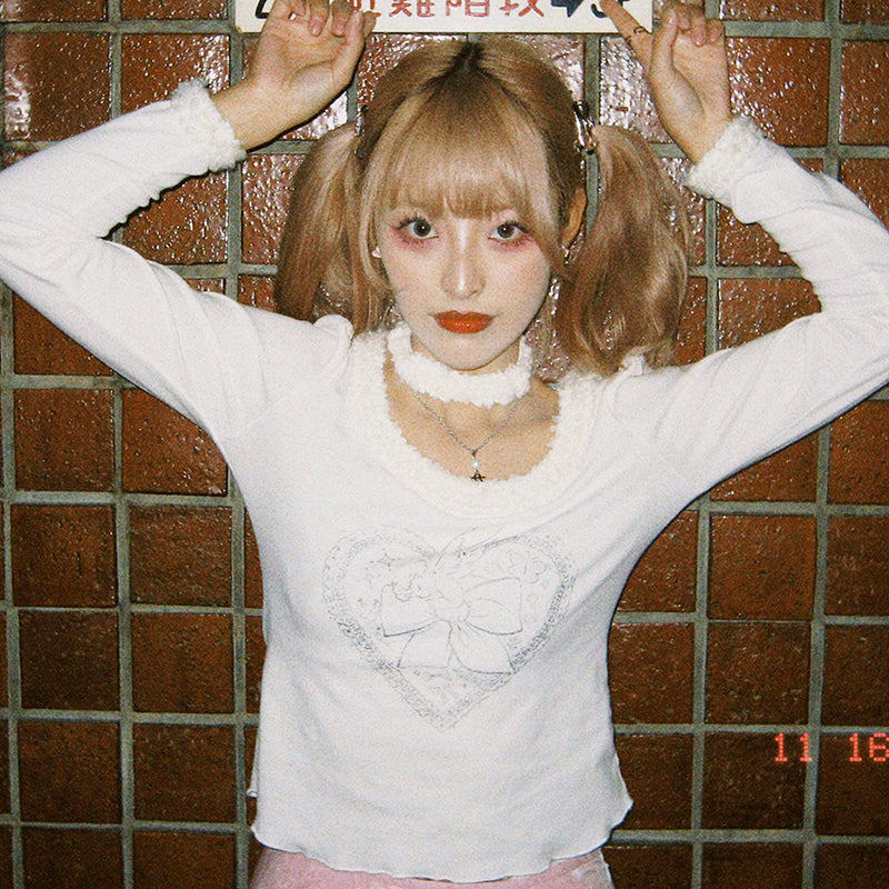 White Heart Fairy Print Long Sleeve Shirt