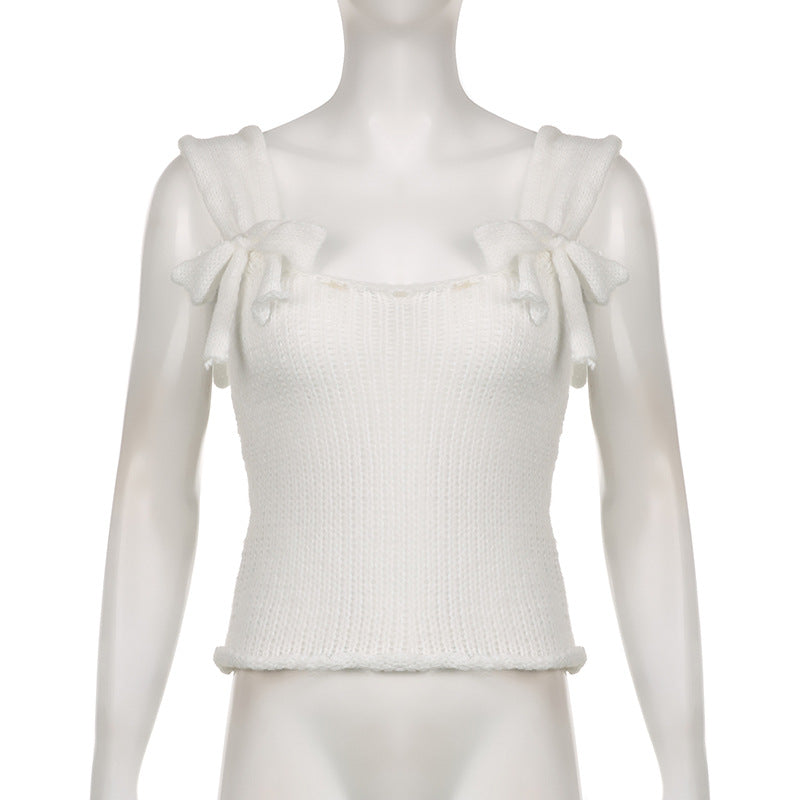 White Bow Knit Tank Top