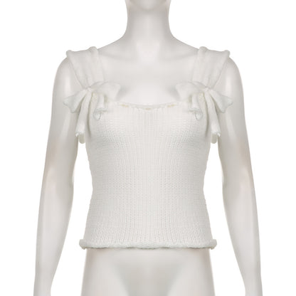 White Bow Knit Tank Top