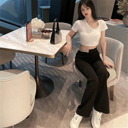 Pearl Rhinestone Black High Waist Pants