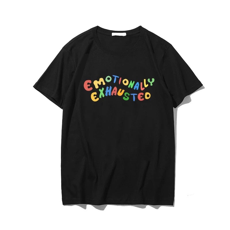 Cute Emotionally Exhausted Rainbow Colorful Short Sleeve Shirt Tee T-shirt E-Girl Kawaii Korean Japanese Harajuku Chinese Retro Streetwear Aesthetic