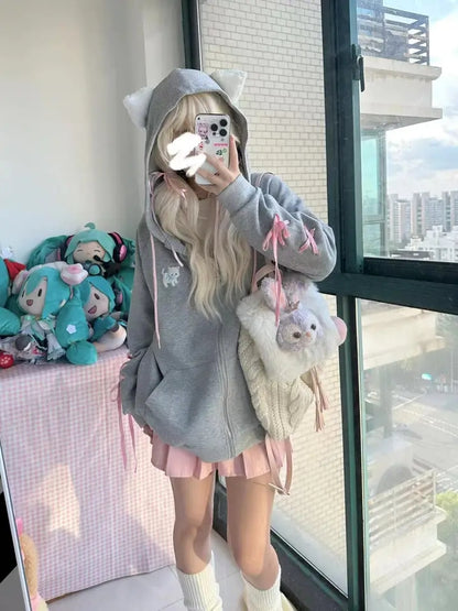 Grey Cat Cartoon Bow Tie Jacket