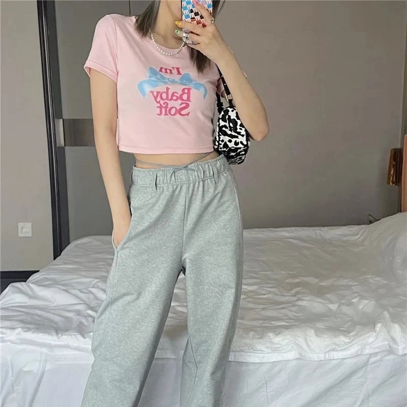 Pink Bow Print Crop Top