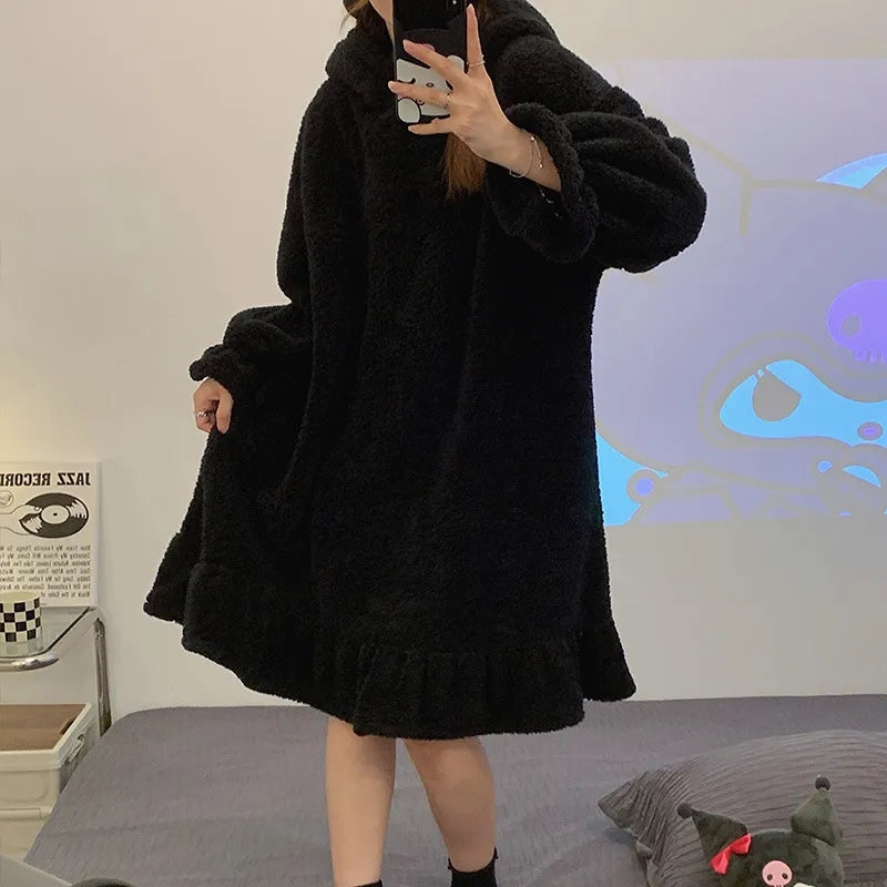 Black Japanese Anime Fleece Pullover Pajamas