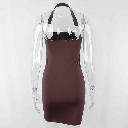 Brown Halter Backless Dress