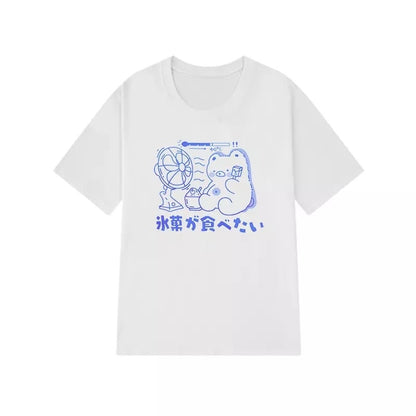 Sweet Bear Anime Cartoon Print Loose Short Sleeve T-shirt Top Summer Causal Goth Punk E-Girl Kawaii Korean Japanese Harajuku Streetwear