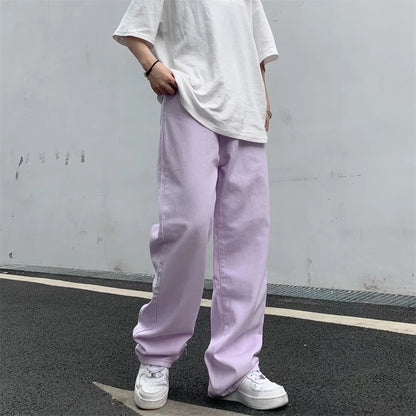 Cute Vintage Purple Baggy Loose Straight High Waisted Pants Wide Leg Denim Trousers Aesthetic Casual Summer E-Girl Kawaii Korean Japanese Harajuku