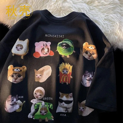 Funny Cat Meme Print Short Sleeve T-shirt