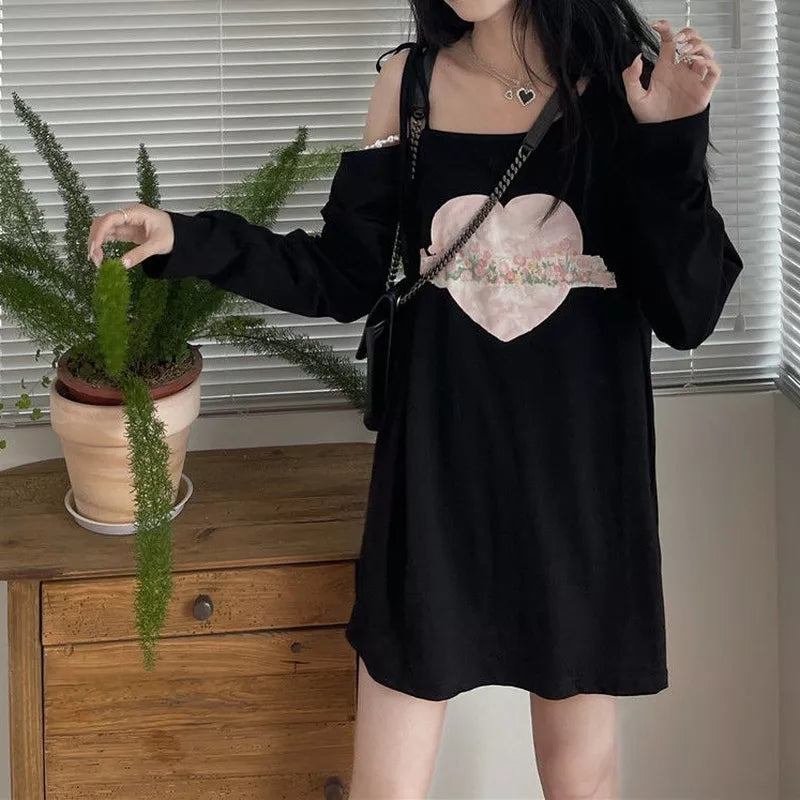 Sweet Japanese Anime Off Shoulder Lace Up Long Sleeve Shirt