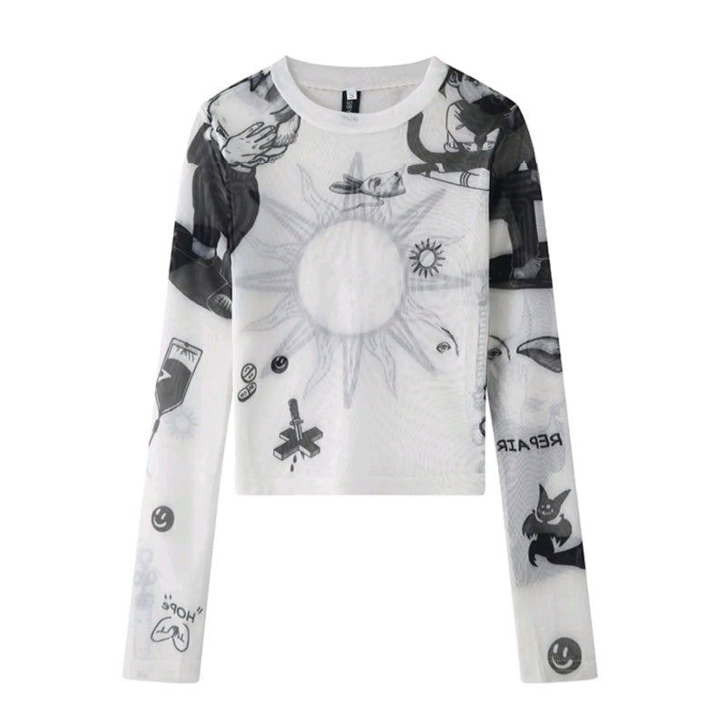 White Sun Mesh Transparent Long Sleeve Shirt