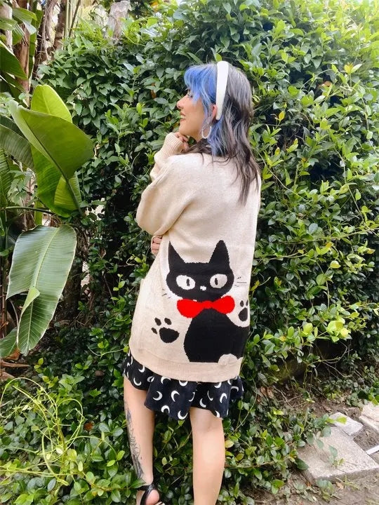 Cat Graphic Print Sweater