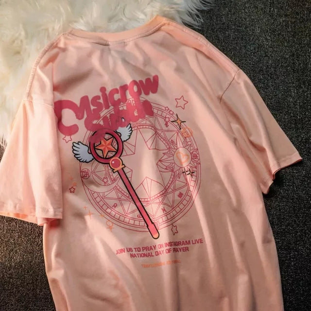 Cute Sakura Card Captor Anime Short Sleeve Shirt Summer Aesthetic Casual E-Girl Kawaii Korean Japanese Harajuku