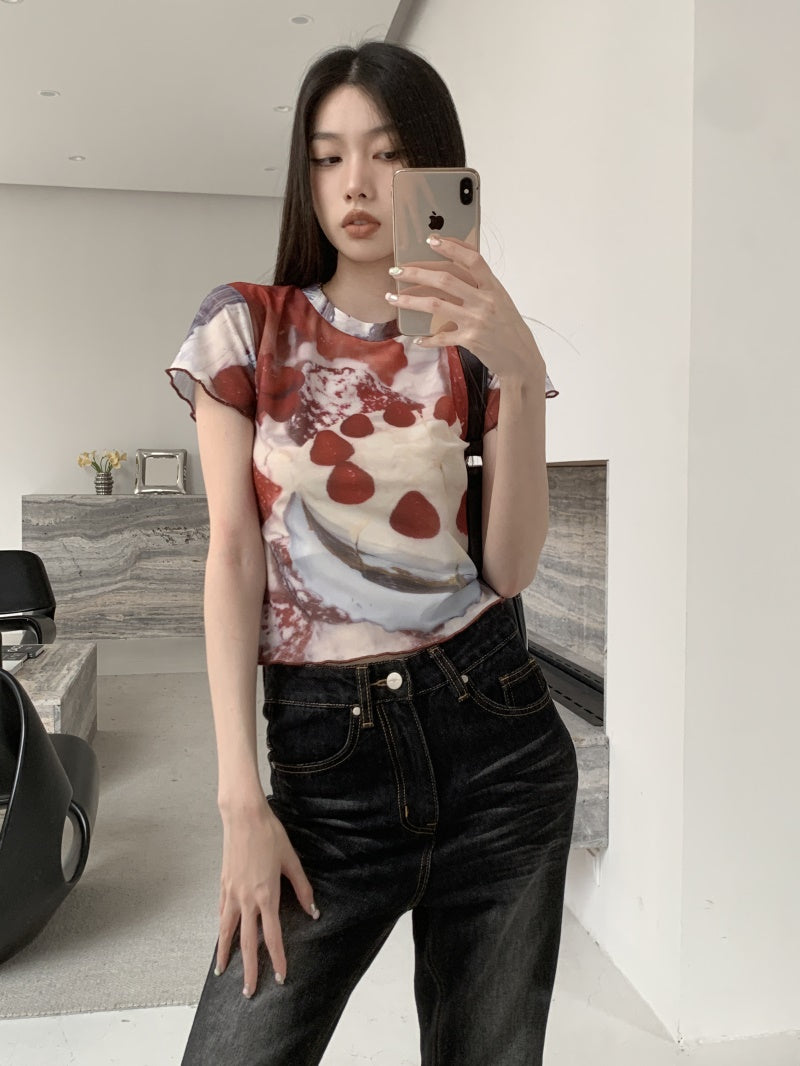 Cake Graffiti Mesh Short Sleeve Shirt