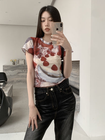 Cake Graffiti Mesh Short Sleeve Shirt