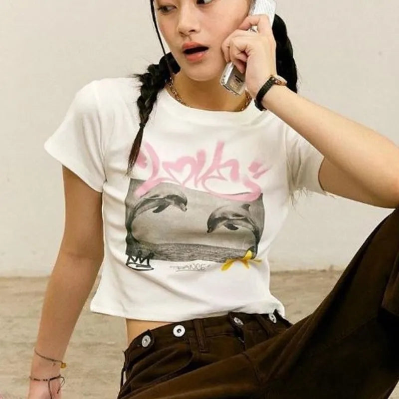 Dolphin Print Crop Top